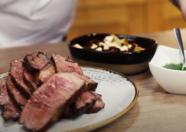 Meat Man Tomahawk with Salsa Verde and Feta Potato Bake